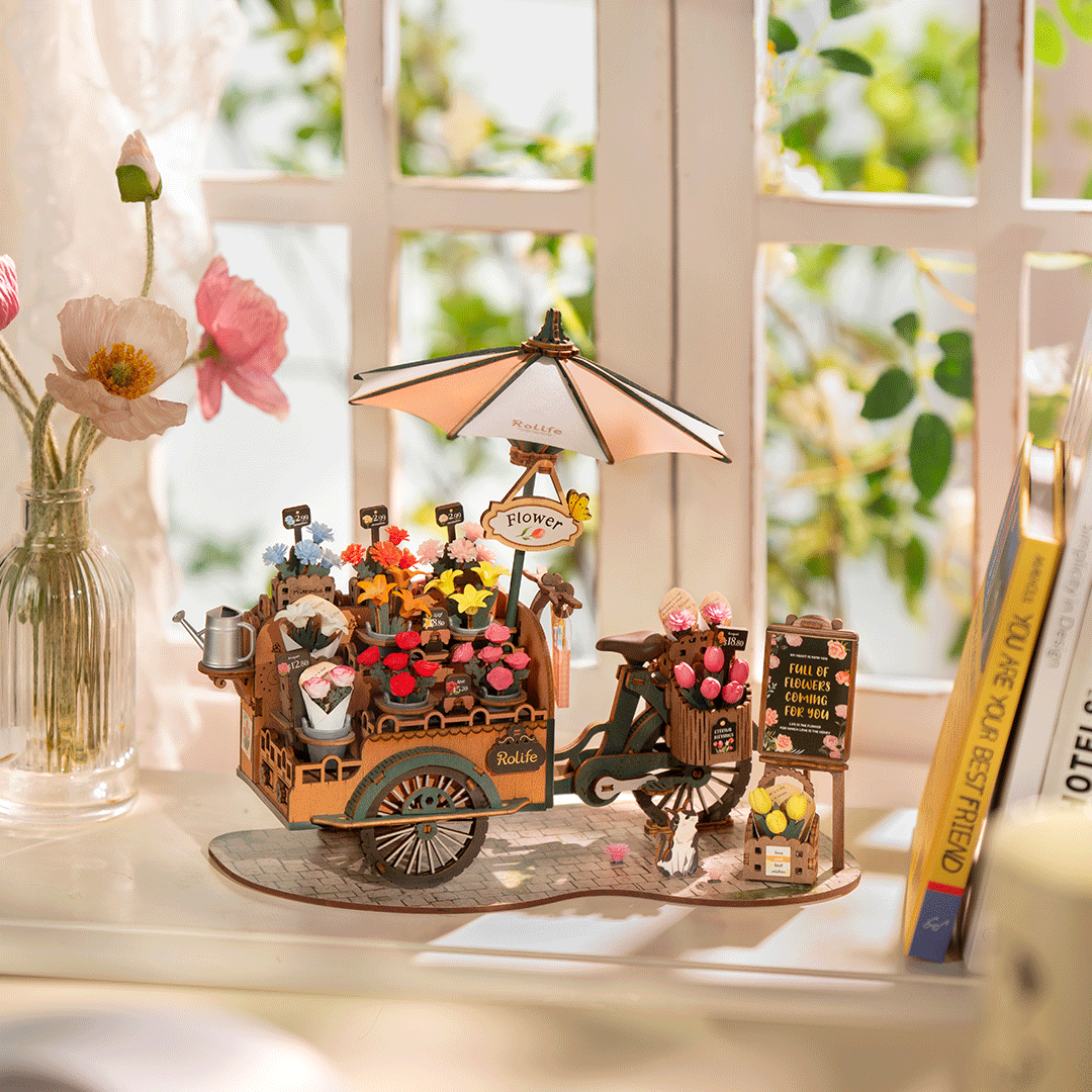 Rolife Blumenwagen 3D Holzpuzzle