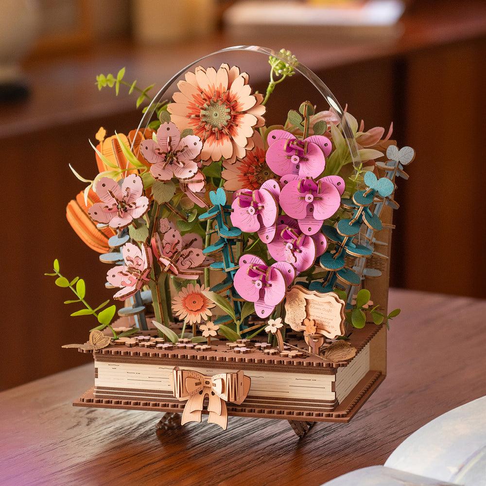 Rowood Holz Blühendes Buch DIY Blumenstrauß 3D Puzzle