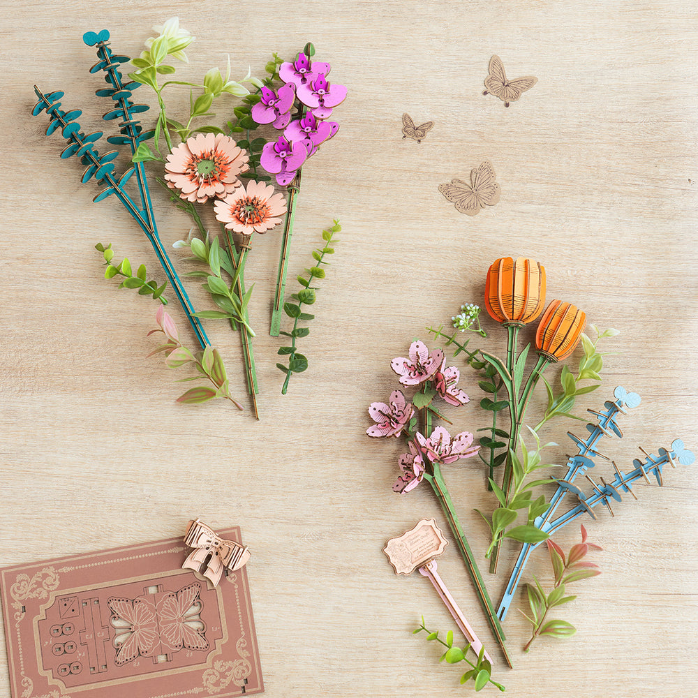Rowood Holz Blühendes Buch DIY Blumenstrauß 3D Puzzle