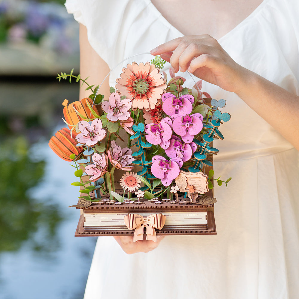Rowood Holz Blühendes Buch DIY Blumenstrauß 3D Puzzle