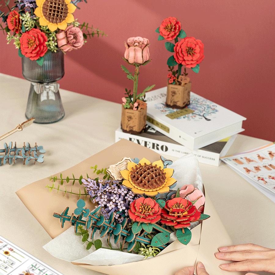 Rowood DIY Blumenstrauß aus Holz 3D-Holzpuzzle