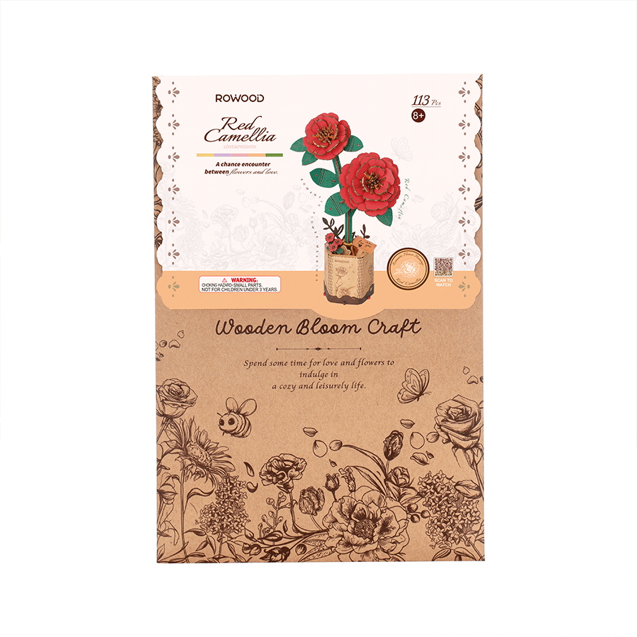 Rowood Holzblume 3D Puzzle Rote Kamelie