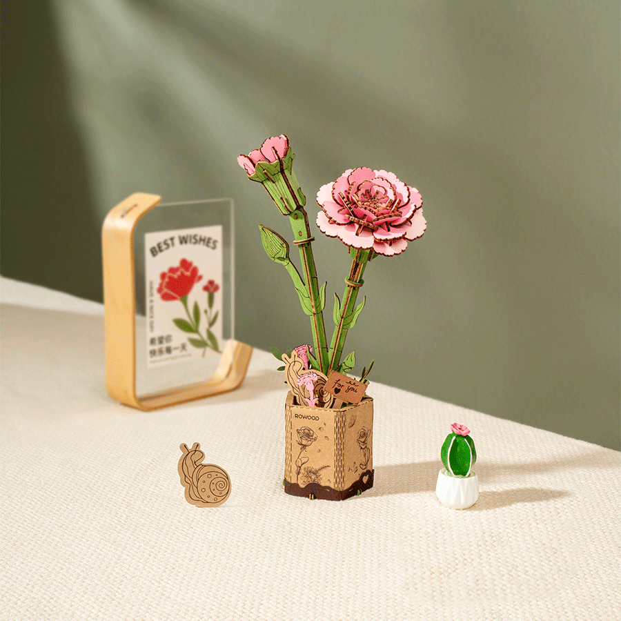 Rowood Holzblume 3D Holzpuzzle Rosa Nelke