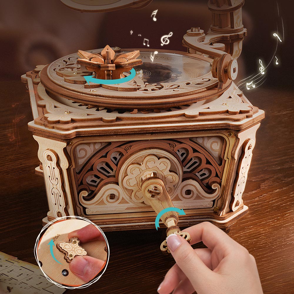 ROKR Diva Grammophon Spieluhr Holz 3D Puzzle