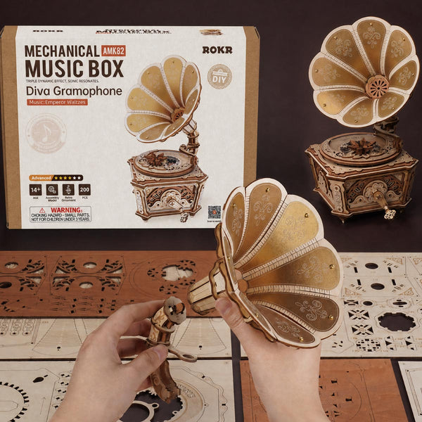 ROKR Diva Grammophon Spieluhr Holz 3D Puzzle