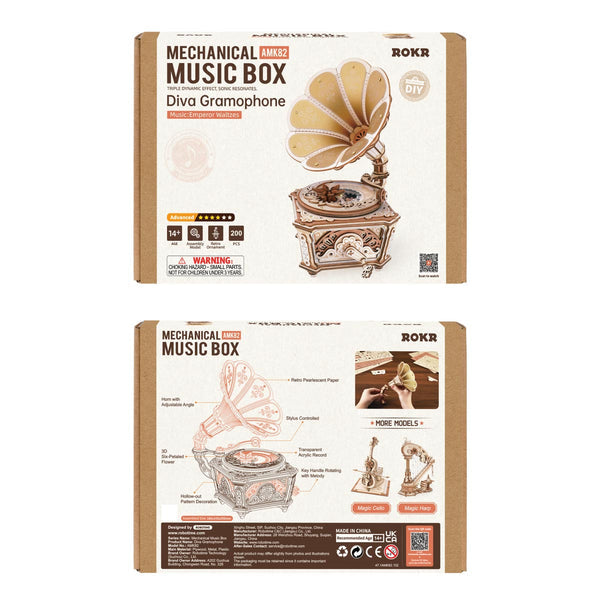 ROKR Diva Grammophon Spieluhr Holz 3D Puzzle