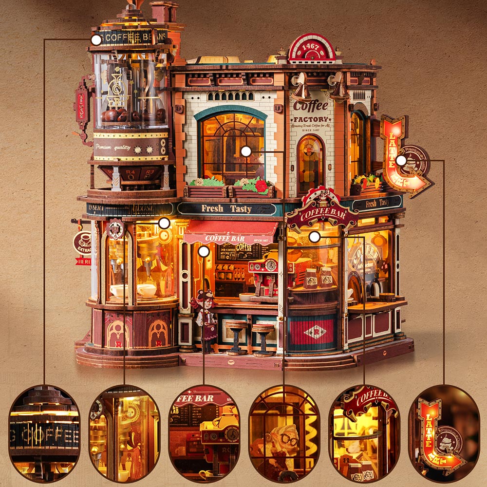 ROKR Traum Kaffeefabrik Spieluhr Holz 3D Puzzle