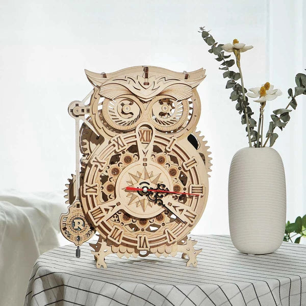 ROKR Eulen-Uhr Mechanisches 3D-Holzpuzzle