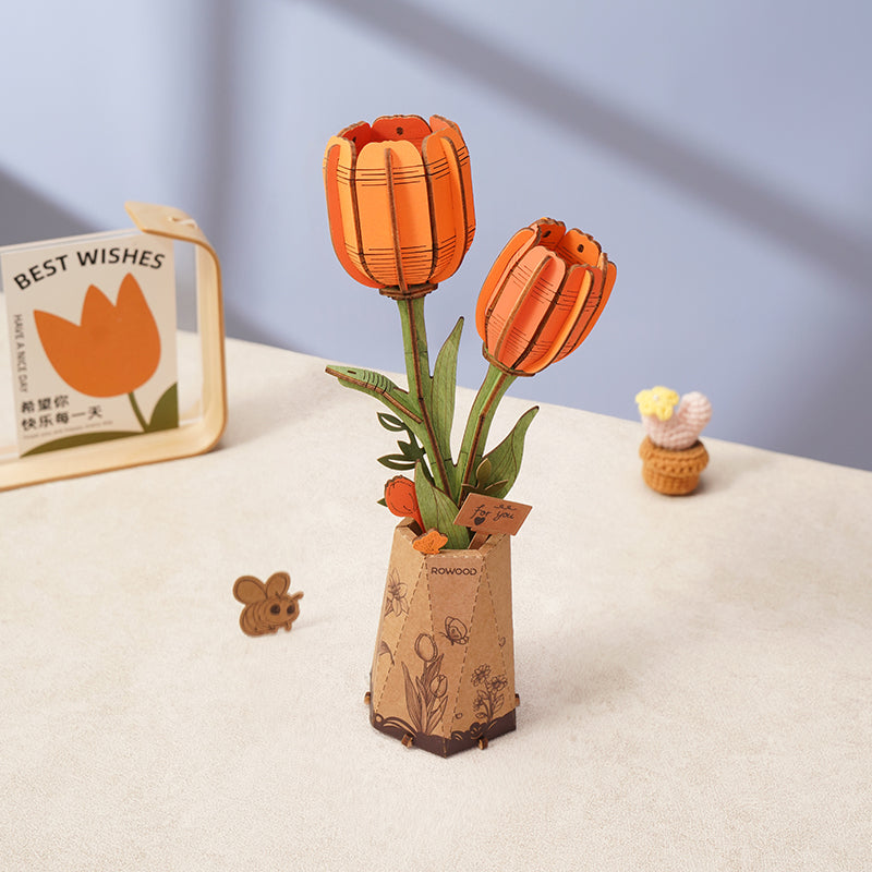 Rowood Holzblume 3D Puzzle Orange Tulpe
