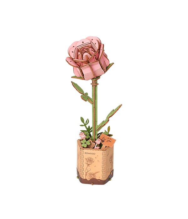 Rowood Holzblume 3D Holzpuzzle Pinke Rose