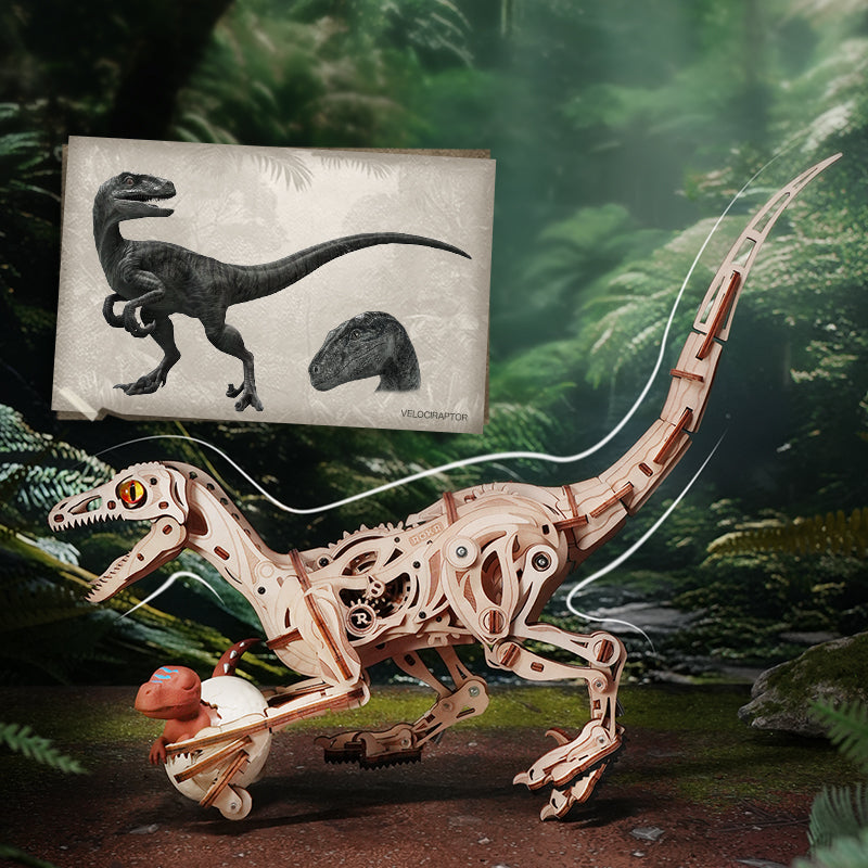 Mechanisches 3D-Holzpuzzle ROKR Velociraptor
