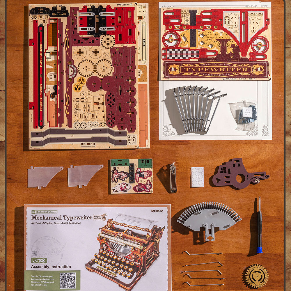ROKR Mechanische Schreibmaschine Holz 3D Puzzle (Magic Version)